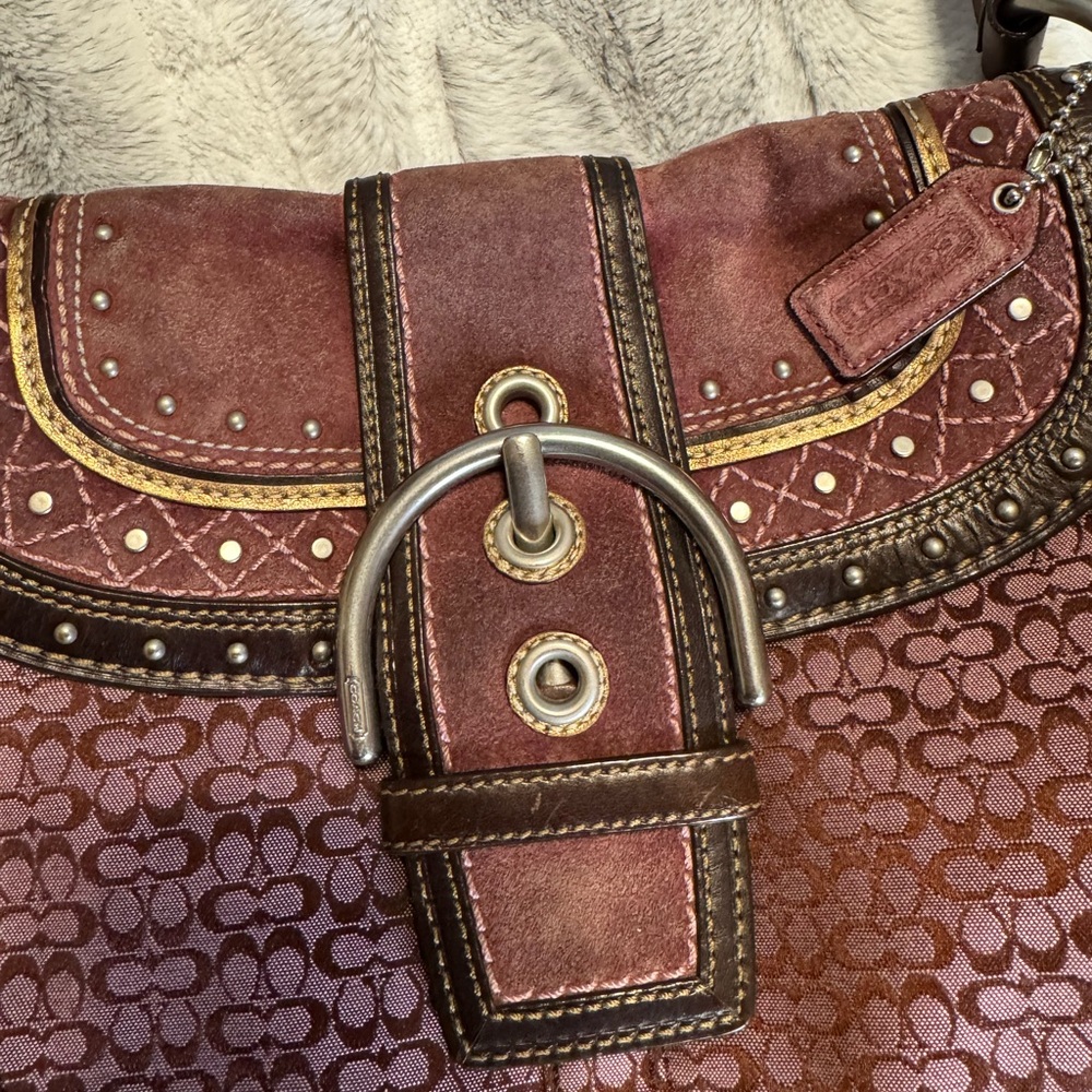 Coach - Limited Edition SoHo Studded Flap Hobo Bag - 2007 Burgundy - Picture 7 of 12